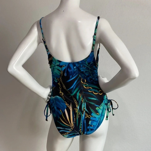 Tropical Print One Piece Ruched Sides Swimsuit Size Large - Picture 4 of 5